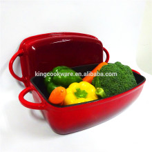 Red rectangular enamel cast iron pot/casserole/dish pan